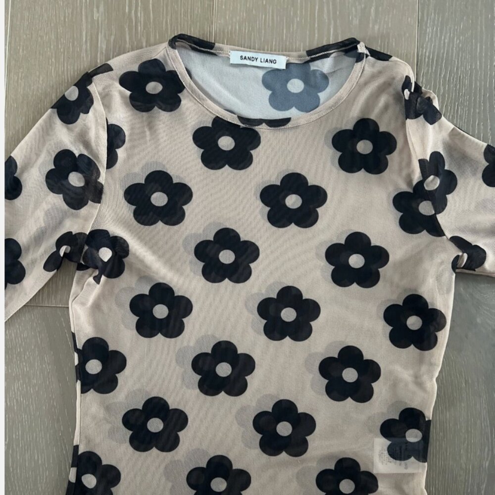 Sandy Liang Floral Mesh Long Sleeve Size Small